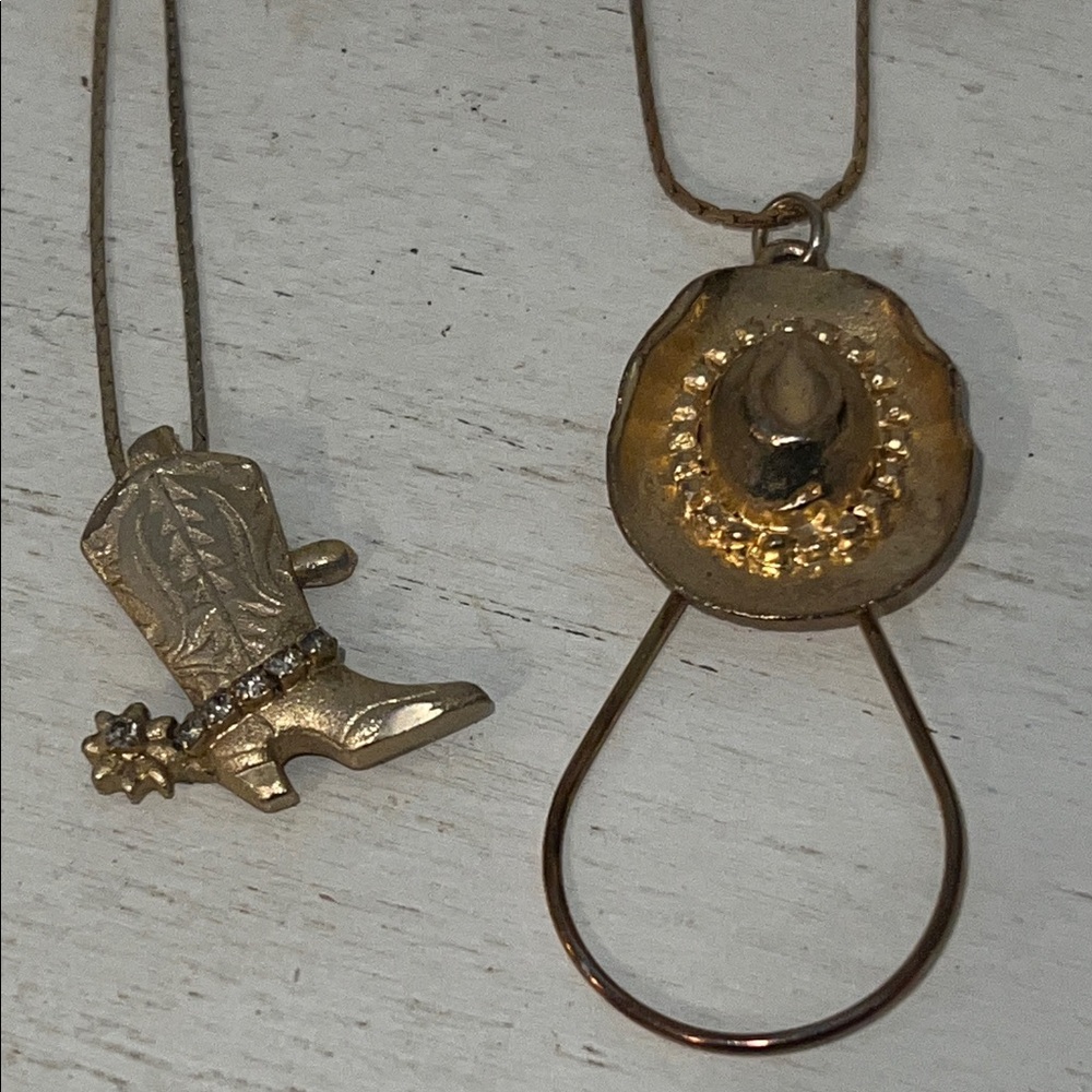 2 Vintage Western Gold Tone Bolo necklaces